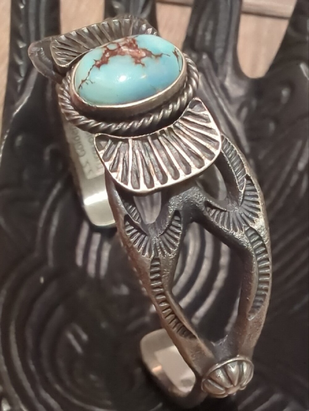 Navajo Golden Hills Turquoise Sterling Silver Cuff Bracelet - Picture 4 of 16